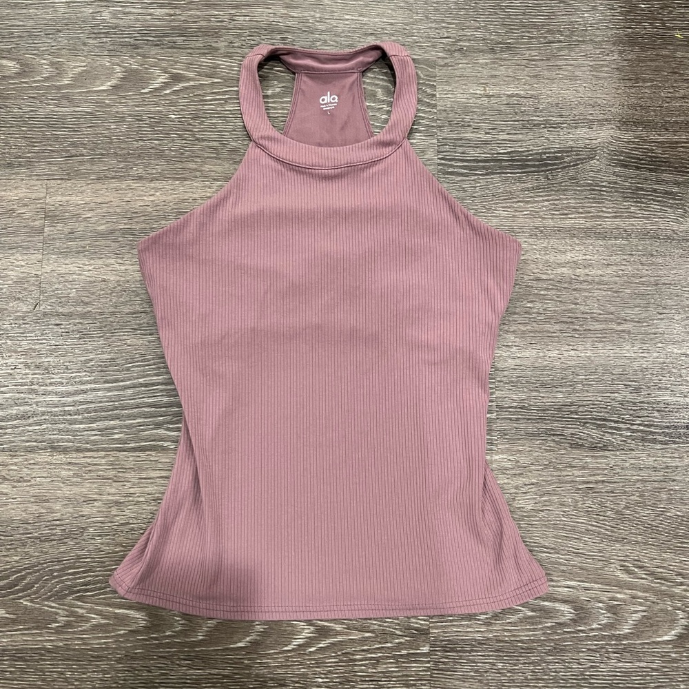 ALO Yoga Ribbed Full Length Tank Top in Dusty Pink